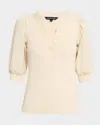 Veronica Beard Coralee Puff Sleeve Button-front Top In Neutral