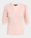 Veronica Beard Coralee Puff Sleeve Button-front Top In Pink Clay