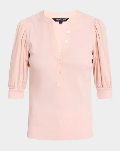 Veronica Beard Coralee Puff Sleeve Button-front Top In Pink Clay