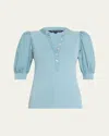 Veronica Beard Coralee Puff Sleeve Button-front Top In Sea Glass