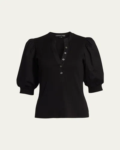 Veronica Beard Coralee Puff Sleeve Button-front Top In Blue