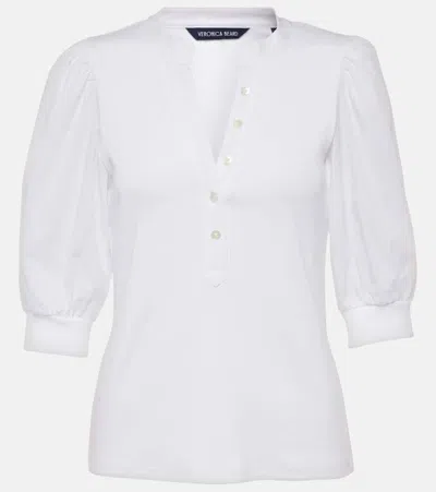 Veronica Beard Coralee Poplin And Ribbed Stretch Pima Cotton-jersey Top In White