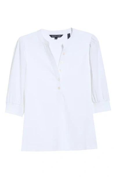 Veronica Beard Coralee Puff Sleeve Mixed Media Henley Top In White