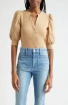 Veronica Beard Coralee Ribbed Pima Cotton-blend Jersey And Poplin Top In Khaki