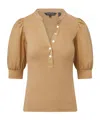 Veronica Beard Coralee Ribbed Pima Cotton-blend Jersey And Poplin Top In Khaki