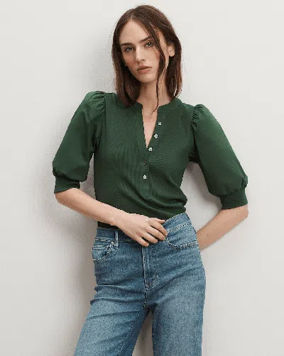 Veronica Beard Coralee Puff-sleeve Top In Green