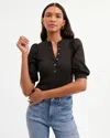 Veronica Beard Women Black Coralee Puff Sleeve Stretch Cotton Top Blouse In Black