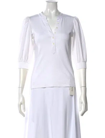 Pre-owned Veronica Beard Coralee Puff Sleeve Top V-neck Top In White