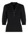 Veronica Beard Women Black Coralee Puff Sleeve Stretch Cotton Top Blouse In Black