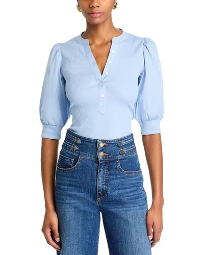 Veronica Beard Coralee Poplin-paneled Stretch-pima Cotton-jersey Top In Bluebell