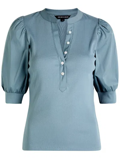 Veronica Beard Coralee Ribbed Stretch-cotton Top In Blue