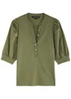 Veronica Beard Coralee Ribbed Stretch-cotton Top In Green