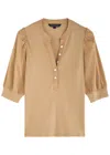 Veronica Beard Coralee Ribbed Pima Cotton-blend Jersey And Poplin Top In Khaki