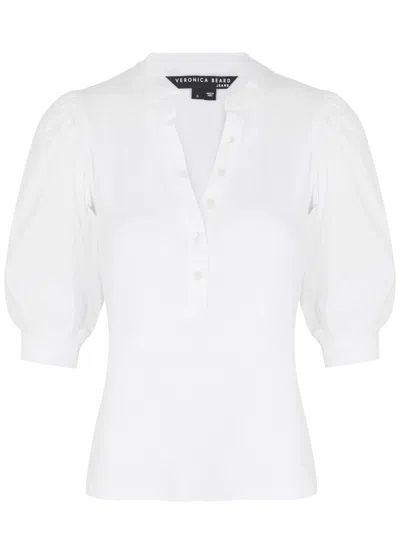 Veronica Beard Coralee Poplin And Ribbed Stretch Pima Cotton-jersey Top In White
