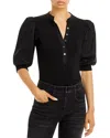 Veronica Beard Women Black Coralee Puff Sleeve Stretch Cotton Top Blouse In Black