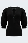 Veronica Beard Women Black Coralee Puff Sleeve Stretch Cotton Top Blouse In Black