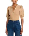 Veronica Beard Coralee Ribbed Pima Cotton-blend Jersey And Poplin Top In Khaki