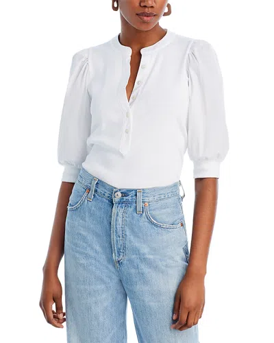 Veronica Beard Coralee Poplin And Ribbed Stretch Pima Cotton-jersey Top In White