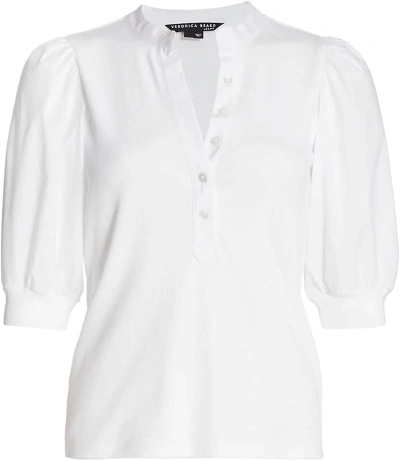 Veronica Beard Coralee Poplin And Ribbed Stretch Pima Cotton-jersey Top In White