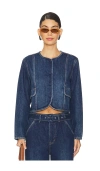 Veronica Beard Cordell Crop Denim Jacket In Dusted Oxford