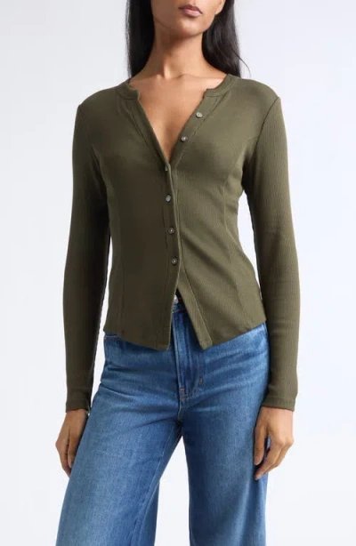 Veronica Beard Cordis Ribbed Long Sleeve Knit Top In Brown