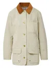 Veronica Beard Abbas Suede-trimmed Herringbone Cotton Jacket In Neutral