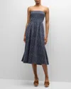 Veronica Beard Cornelia Strapless Floral Midi Dress In Navyleather Brown