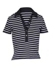 Veronica Beard Kearney Stripe Rib Stretch Cotton Polo In White