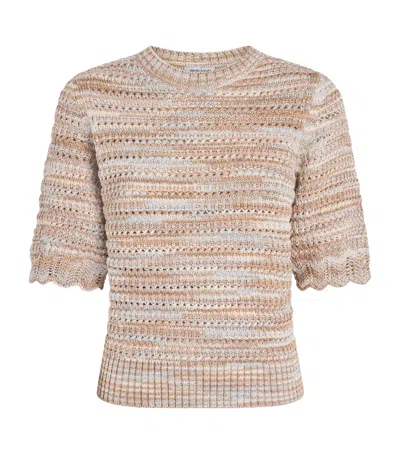 Veronica Beard Cotton-blend Short-sleeve Sweater In Sand