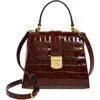 Veronica Beard Crest Croc Embossed Leather Top Handle Bag In Chestnut