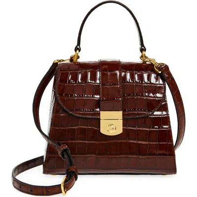 Veronica Beard Crest Croc Embossed Leather Top Handle Bag In Chestnut