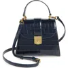 Veronica Beard Crest Lock Croc Embossed Leather Top Handle Bag