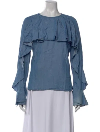 Pre-owned Veronica Beard Crew Neck Long Sleeve Blouse In Blue