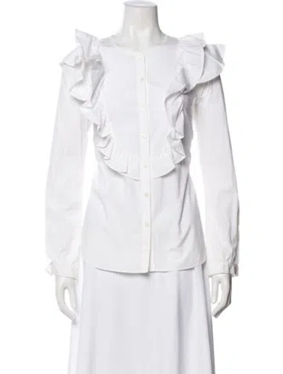 Pre-owned Veronica Beard Crew Neck Long Sleeve Blouse In White