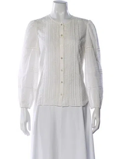 Pre-owned Veronica Beard Crew Neck Long Sleeve Blouse In White