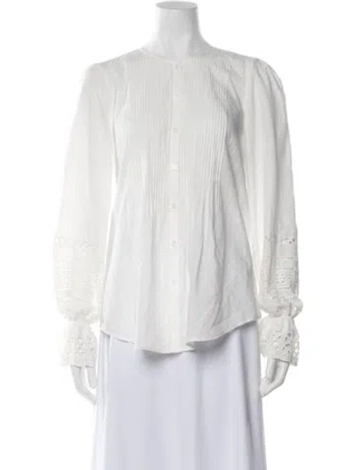 Pre-owned Veronica Beard Crew Neck Long Sleeve Blouse In White