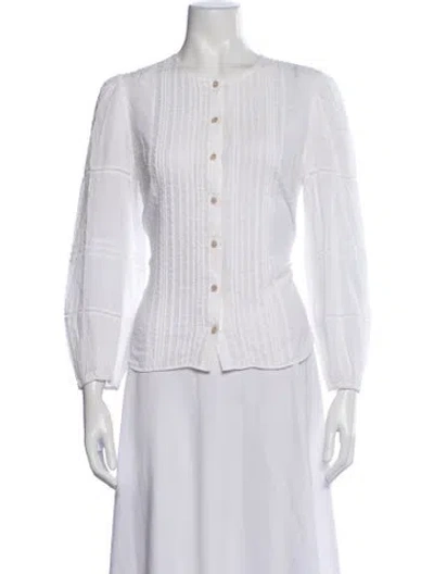 Pre-owned Veronica Beard Crew Neck Long Sleeve Blouse In White