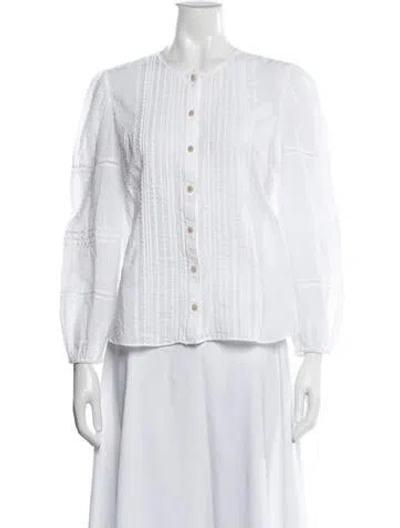 Pre-owned Veronica Beard Crew Neck Long Sleeve Blouse In White