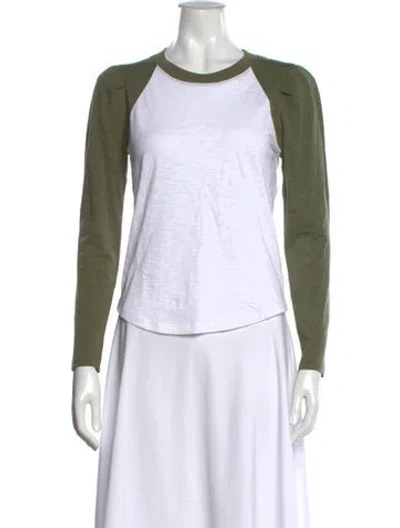 Pre-owned Veronica Beard Crew Neck Long Sleeve T-shirt In Green/white
