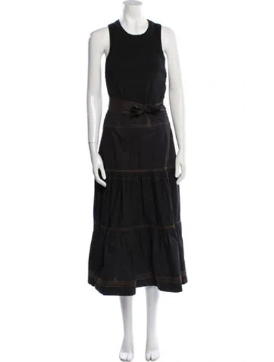Pre-owned Veronica Beard Crew Neck Midi Length Dress In Black
