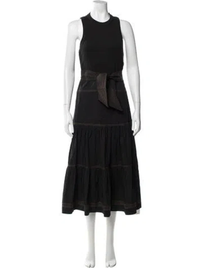Pre-owned Veronica Beard Crew Neck Midi Length Dress In Black