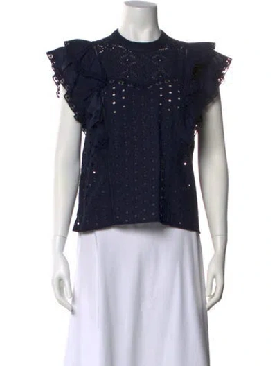 Pre-owned Veronica Beard Crew Neck Short Sleeve Blouse In Blue