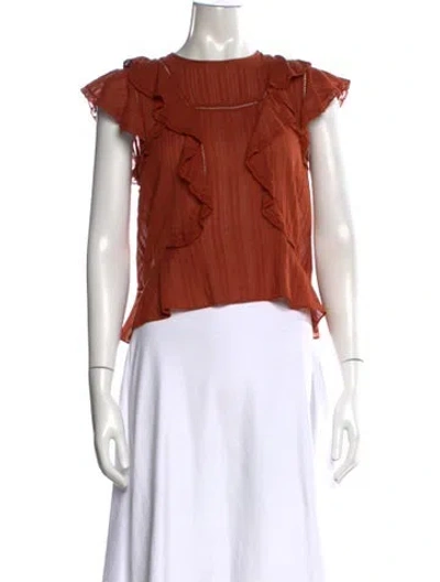 Pre-owned Veronica Beard Crew Neck Short Sleeve Blouse In Brown