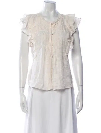 Pre-owned Veronica Beard Crew Neck Short Sleeve Blouse In Neutrals