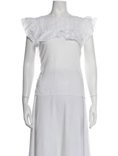 Pre-owned Veronica Beard Crew Neck Short Sleeve Blouse In Neutrals/white