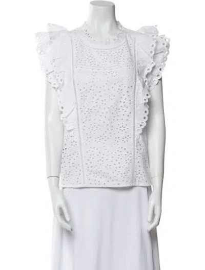 Pre-owned Veronica Beard Crew Neck Short Sleeve Blouse In White