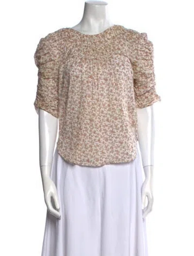 Pre-owned Veronica Beard Crew Neck Short Sleeve Blouse In White