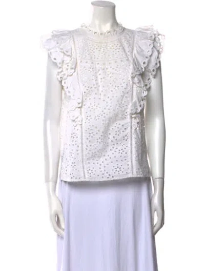 Pre-owned Veronica Beard Crew Neck Short Sleeve Blouse In White