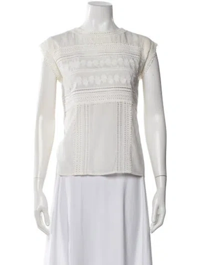 Pre-owned Veronica Beard Crew Neck Short Sleeve Blouse In White