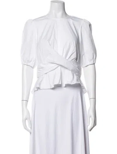 Pre-owned Veronica Beard Crew Neck Short Sleeve Blouse In White